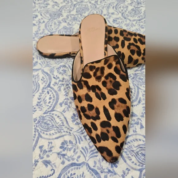 🪲 RARE J. Crew Leopard Print Mules 11 calf hair grandpa slippers​ - Picture 9 of 11